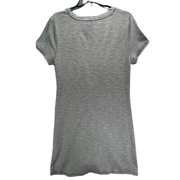 T By Talbots Tie Front T Shirt Dress L Gray Alamedia Stripe Stretch Feminine NEW - Picture 4 of 11